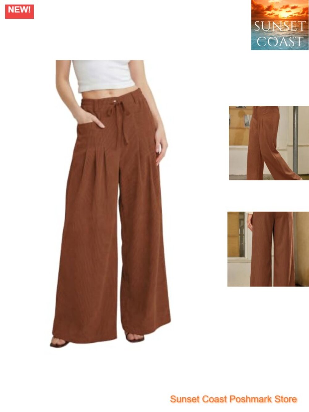 RICHSTORY Corduroy Wide Leg Pants High Waisted Elastic Waist Baggy Palazzo